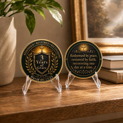 Custom Christian Recovery Coin, Years of Grace Clean and Sober Gift