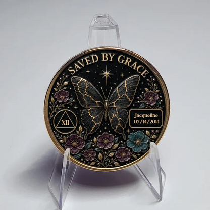 Gold Butterfly Personalized Recovery Coin ~ Clean and Sober Medallion
