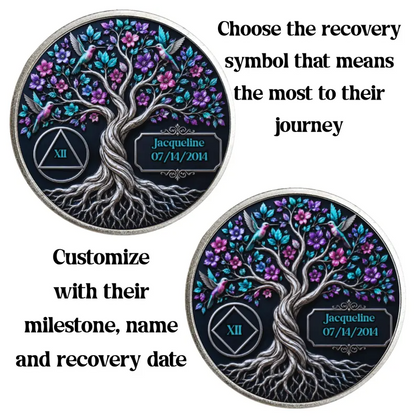Hummingbird Recovery Flower Tree Coin ~ Silver Medallion