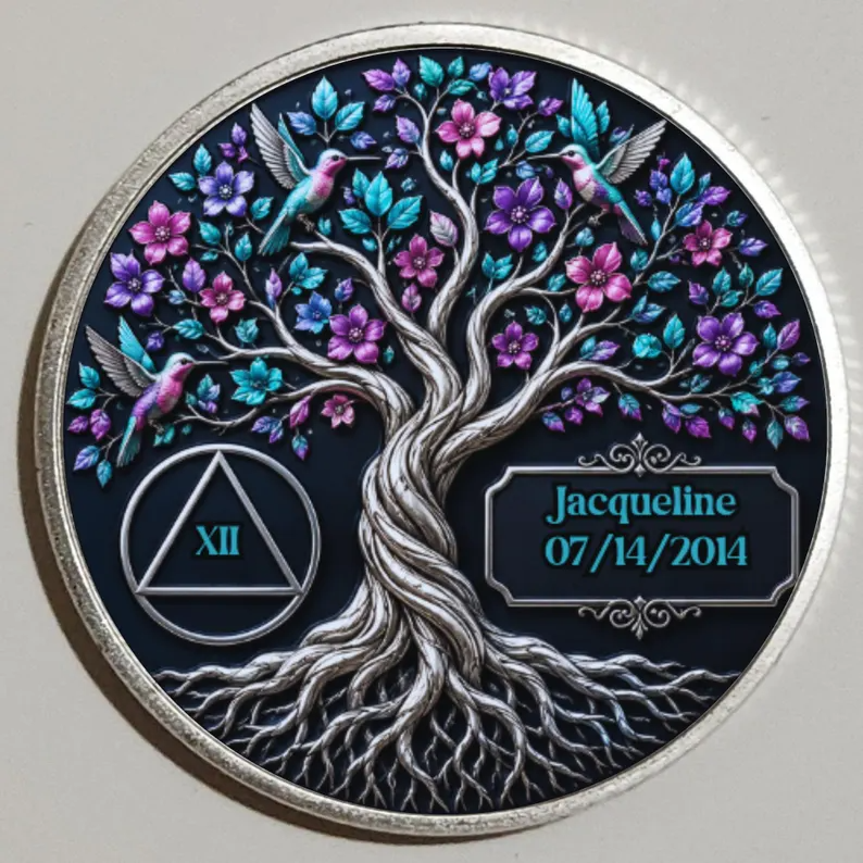 Hummingbird Recovery Flower Tree Coin ~ Silver Medallion