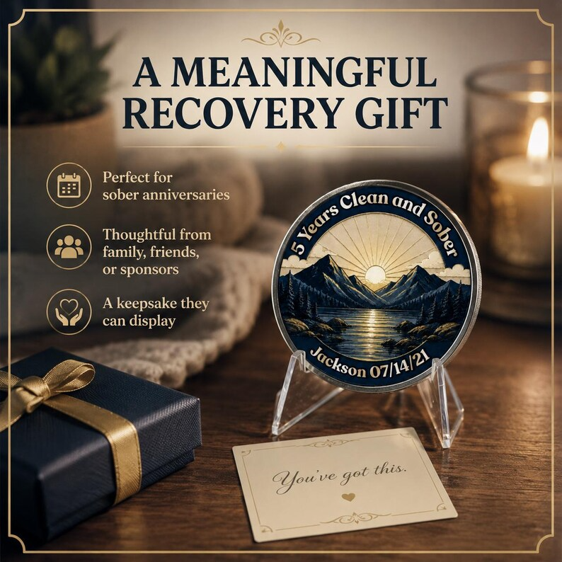 Custom Sunrise Mountain Recovery Milestone Coin ~ Silver Medallion