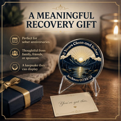 Custom Sunrise Mountain Recovery Milestone Coin ~ Silver Medallion