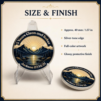 Custom Sunrise Mountain Recovery Milestone Coin ~ Silver Medallion