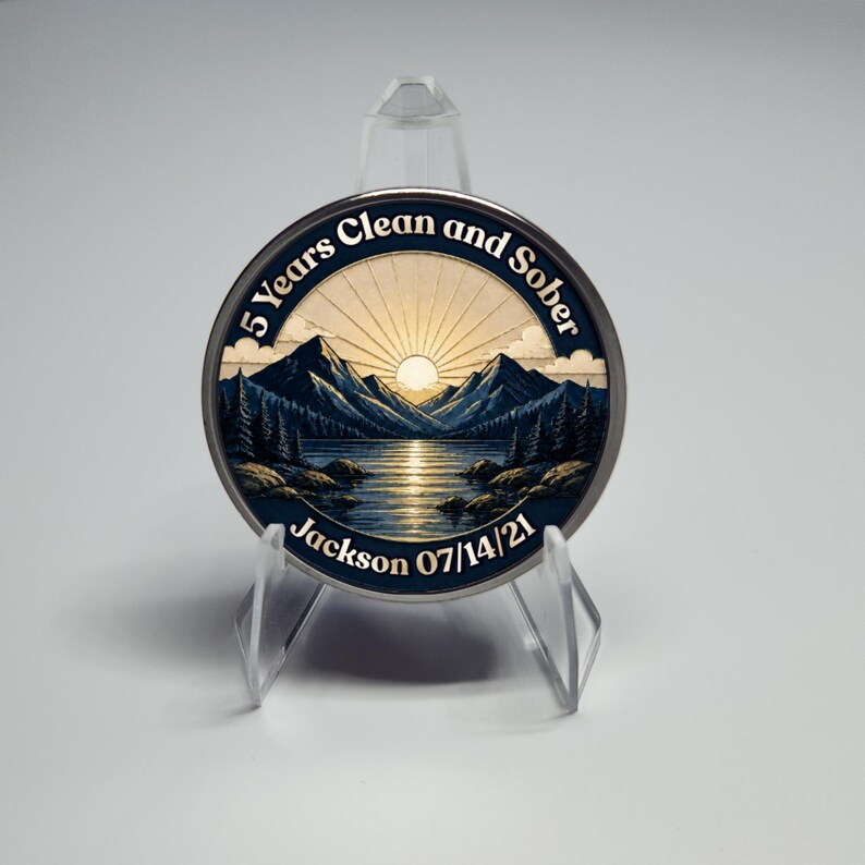 Custom Sunrise Mountain Recovery Milestone Coin ~ Silver Medallion