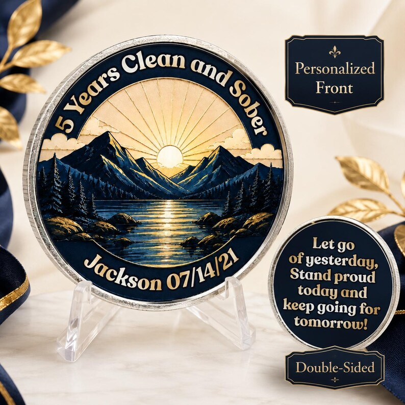 Custom Sunrise Mountain Recovery Milestone Coin ~ Silver Medallion
