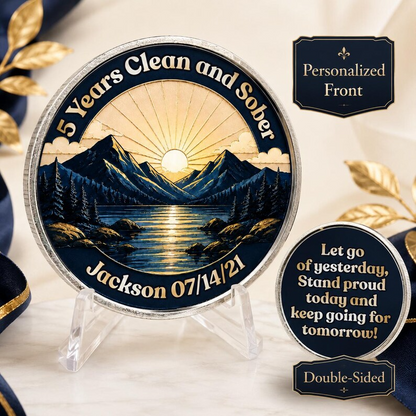 Custom Sunrise Mountain Recovery Milestone Coin ~ Silver Medallion