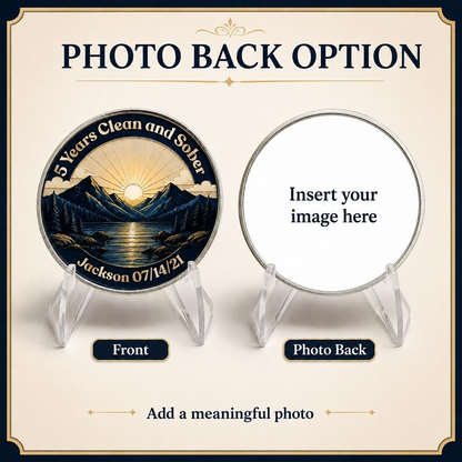 Custom Sunrise Mountain Recovery Milestone Coin ~ Silver Medallion