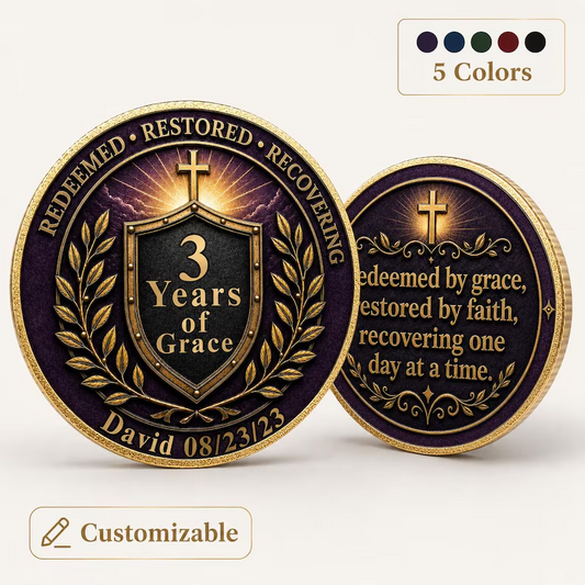 Custom Christian Recovery Coin, Years of Grace Clean and Sober Gift
