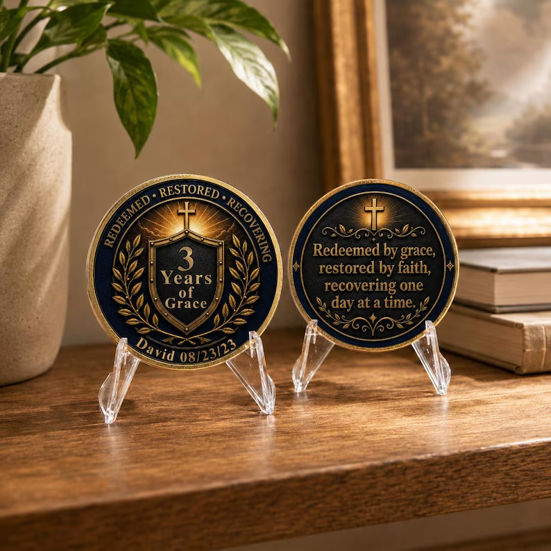 Custom Christian Recovery Coin, Years of Grace Clean and Sober Gift