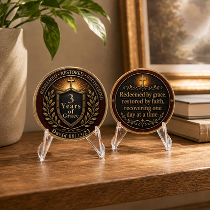 Custom Christian Recovery Coin, Years of Grace Clean and Sober Gift