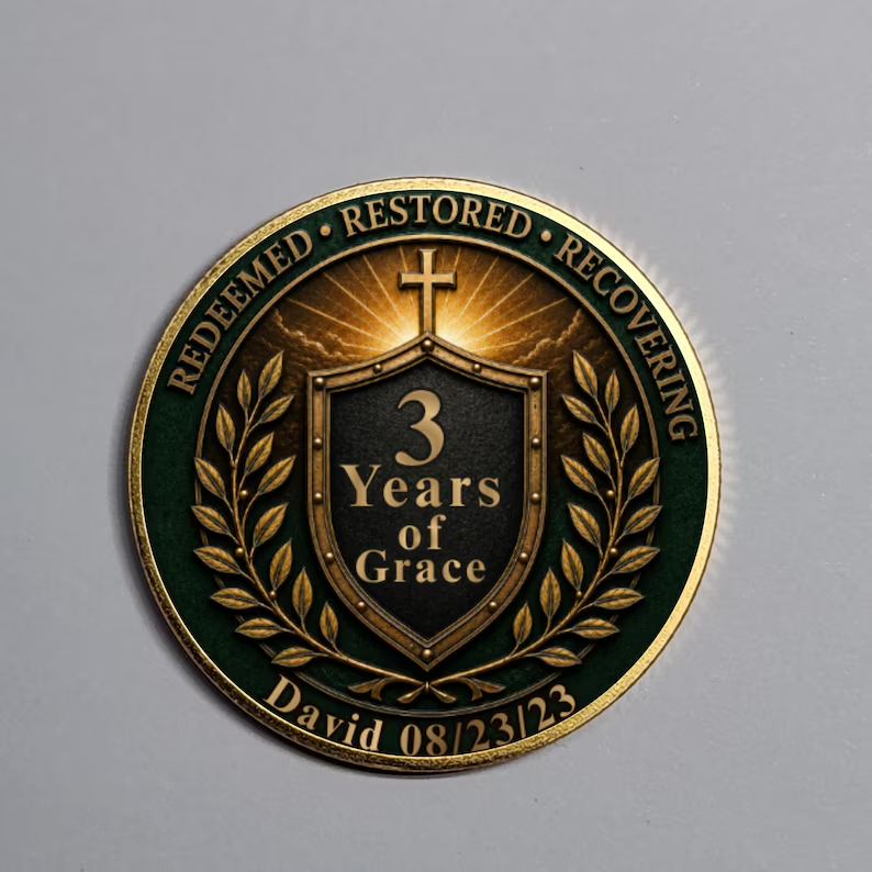 Custom Christian Recovery Coin, Years of Grace Clean and Sober Gift