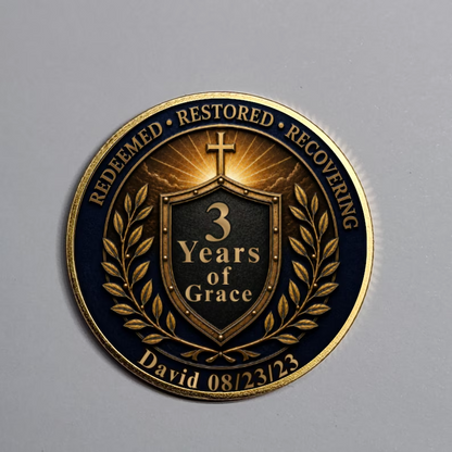Custom Christian Recovery Coin, Years of Grace Clean and Sober Gift