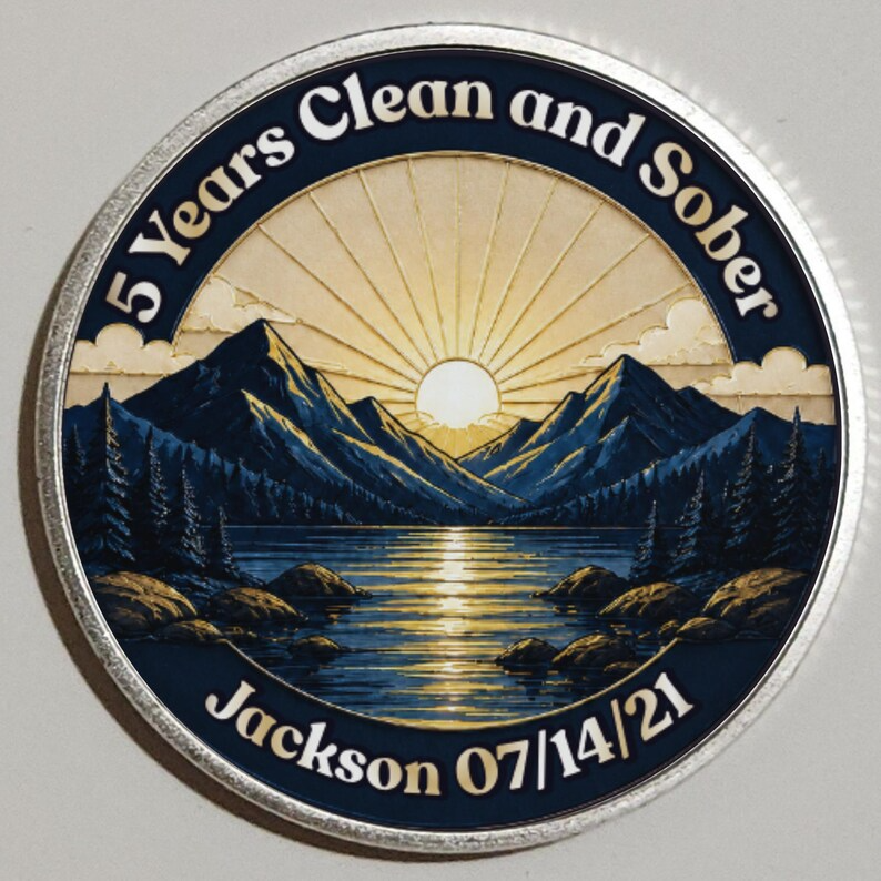 Custom Sunrise Mountain Recovery Milestone Coin ~ Silver Medallion