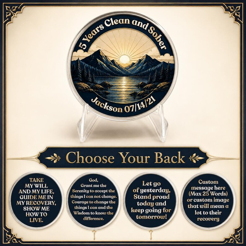 Custom Sunrise Mountain Recovery Milestone Coin ~ Silver Medallion