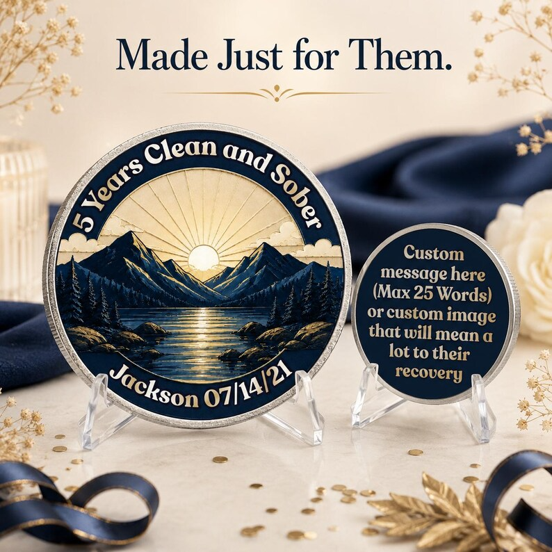 Custom Sunrise Mountain Recovery Milestone Coin ~ Silver Medallion