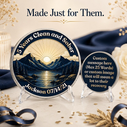 Custom Sunrise Mountain Recovery Milestone Coin ~ Silver Medallion