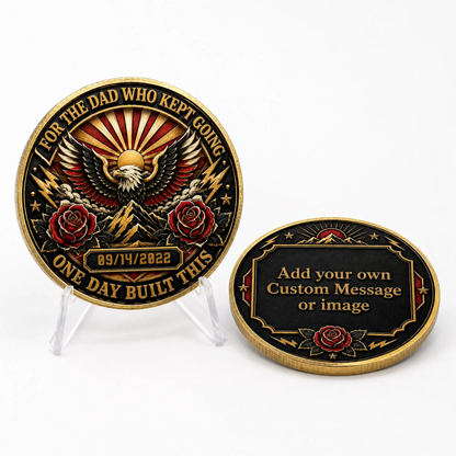 Recovery medallion coin front with eagle and date, plus back coin for custom message