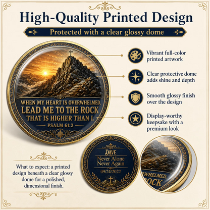 Sobriety medallion coin design with glossy dome look over printed landscape and blue back
