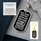 Silver dog tag swivel keychain with motivational quote and back plate engraving: "Your Words Here"