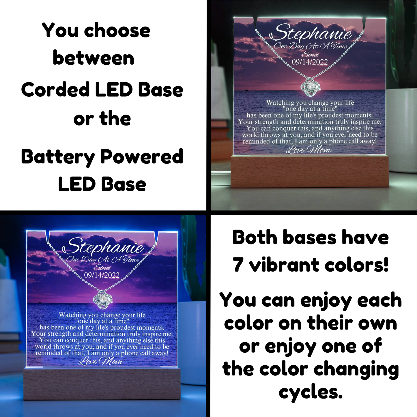 LED Sobriety Gift with Necklace Set ~ Customize Sober Date and names ~ Odaat for her