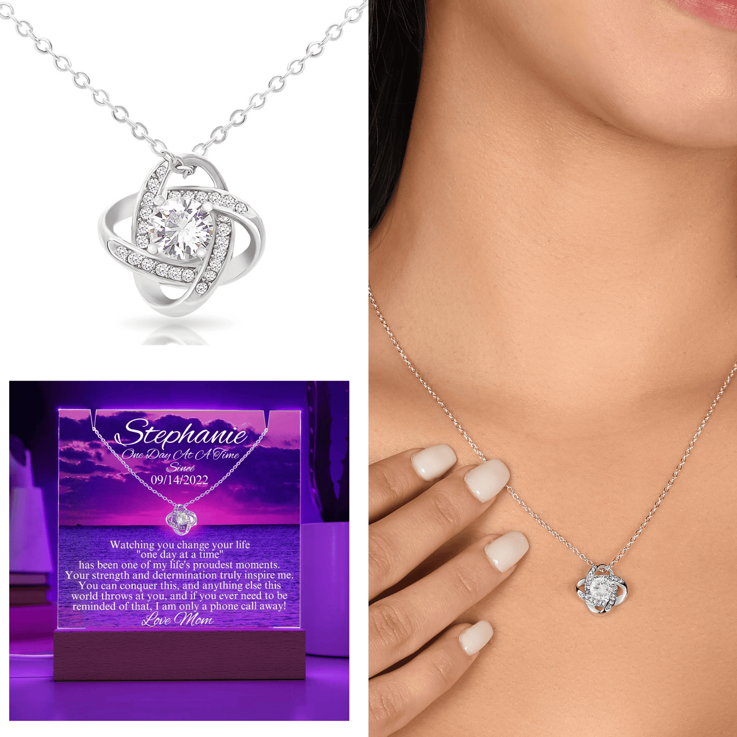 LED Sobriety Gift with Necklace Set ~ Customize Sober Date and names ~ Odaat for her