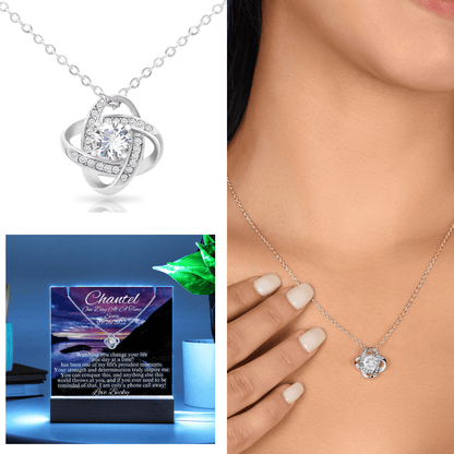 Silver-tone heart pendant necklace with adjustable chain, styled with LED sobriety gift box