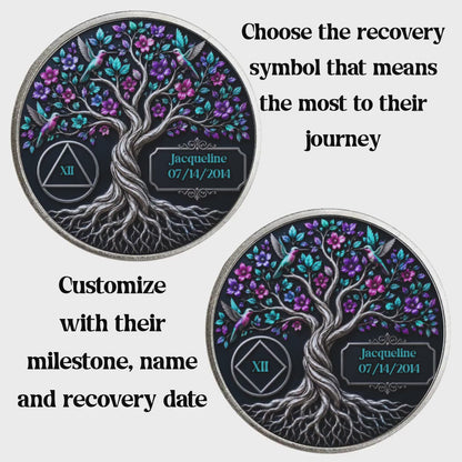 Hummingbird Recovery Flower Tree Coin ~ Silver Medallion
