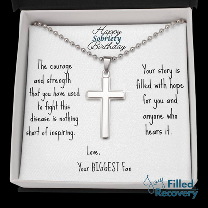 Sobriety Birthday Cross Necklace
