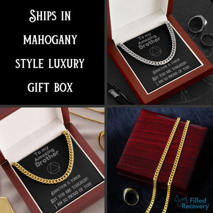 Cuban link chain necklace in gift box with black insert, silver tone chain