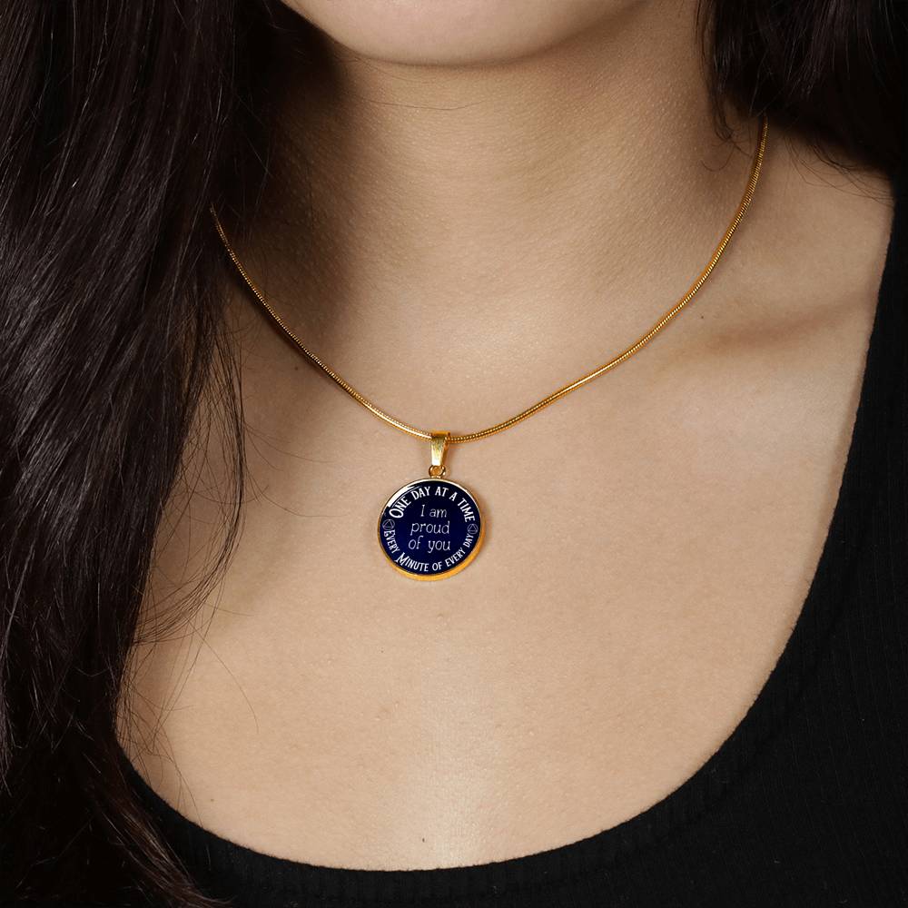 One Day at a Time Necklace - Inspirational Recovery Pendant with Custom Engraving