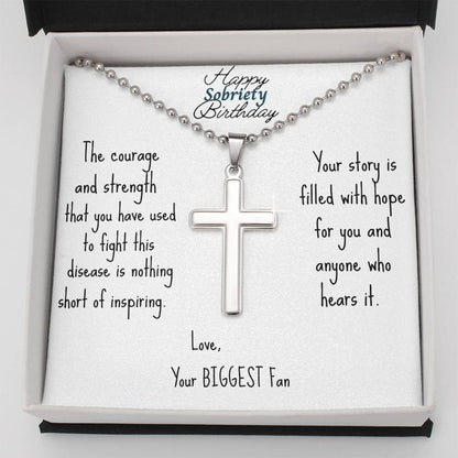 Sobriety Birthday Cross Necklace
