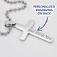 Silver cross pendant necklace with personalized nameplate on ball-chain