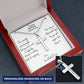 Silver cross necklace with engraved message card in red gift box