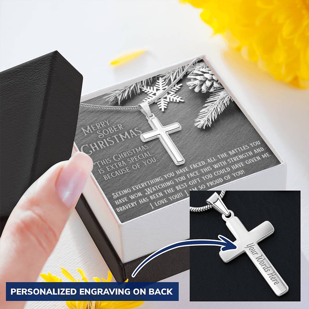 Sober Christmas Cross Necklace