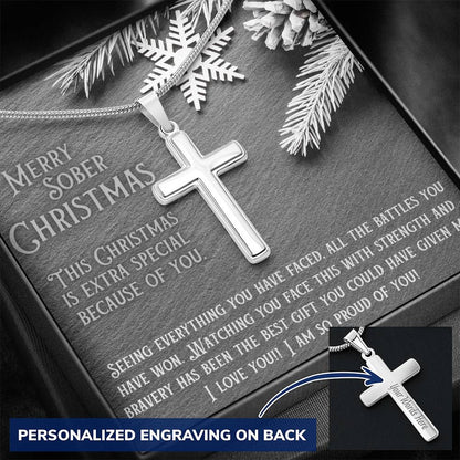 Sober Christmas Cross Necklace