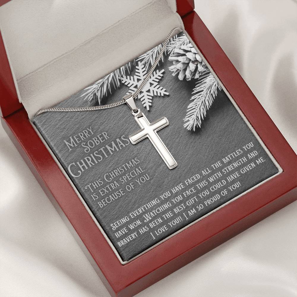 Sober Christmas Cross Necklace