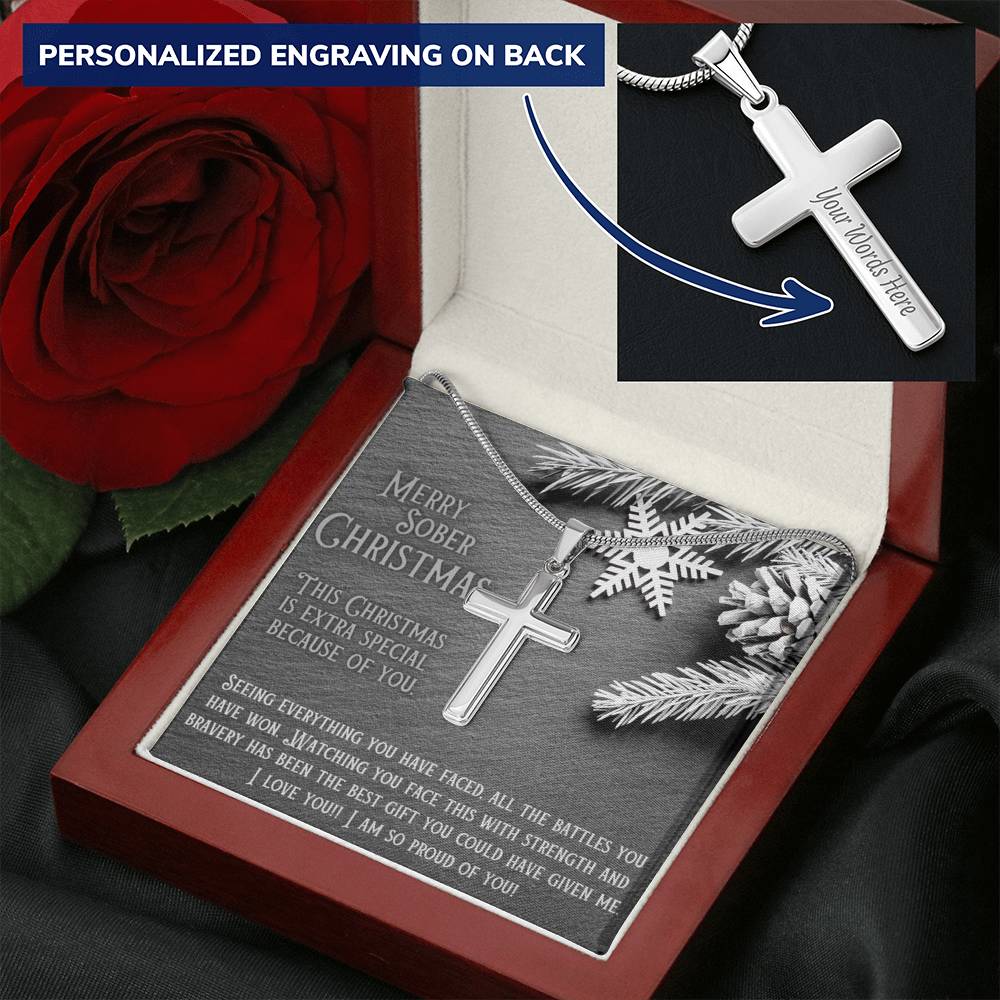 Sober Christmas Cross Necklace