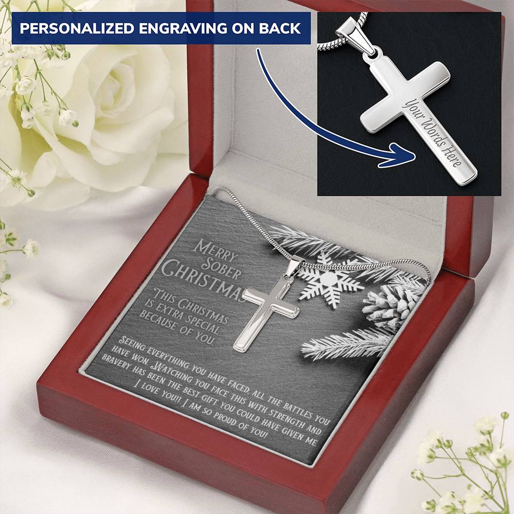 Sober Christmas Cross Necklace