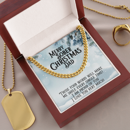 Gold Cuban link chain necklace with oval dog tag pendant