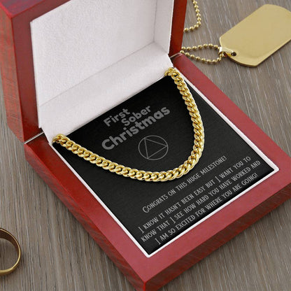 Gold cuban link chain necklace in wooden gift box