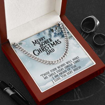 Silver Cuban link chain necklace with oval dog tag pendant