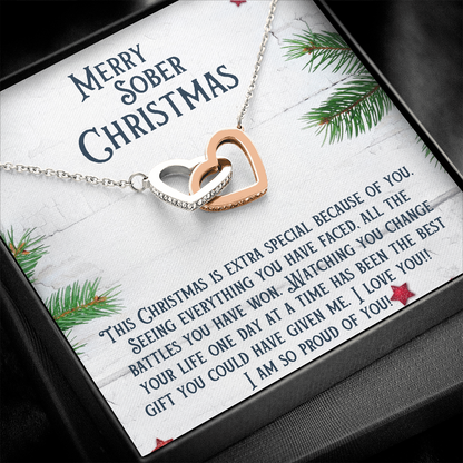 Heart necklace pendant with silver-and-rose two-tone hearts and chain