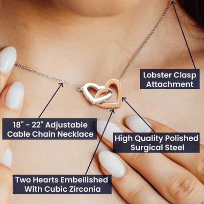 Two-tone heart necklace with lobster clasp and adjustable silver chain