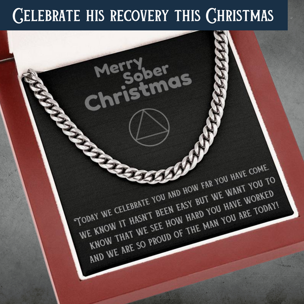 Cuban link chain necklace in gift box, polished silver tone
