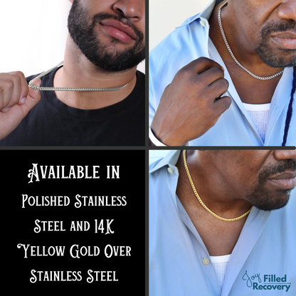 Stainless steel and gold-tone cuban link chain necklaces worn by men
