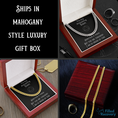 Cuban link chain necklace in red gift box with message card